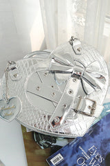 Witch Tea Break Heart Shaped Bowknot Buckle Gothic Lolita Bag 2 Colors - Silver - 11