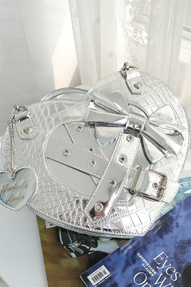 Witch Tea Break Heart Shaped Bowknot Buckle Gothic Lolita Bag 2 Colors - Silver - 11