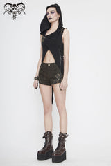 Black Sleeveless Irregular Hooded Womens Gothic Vest - Product - 4