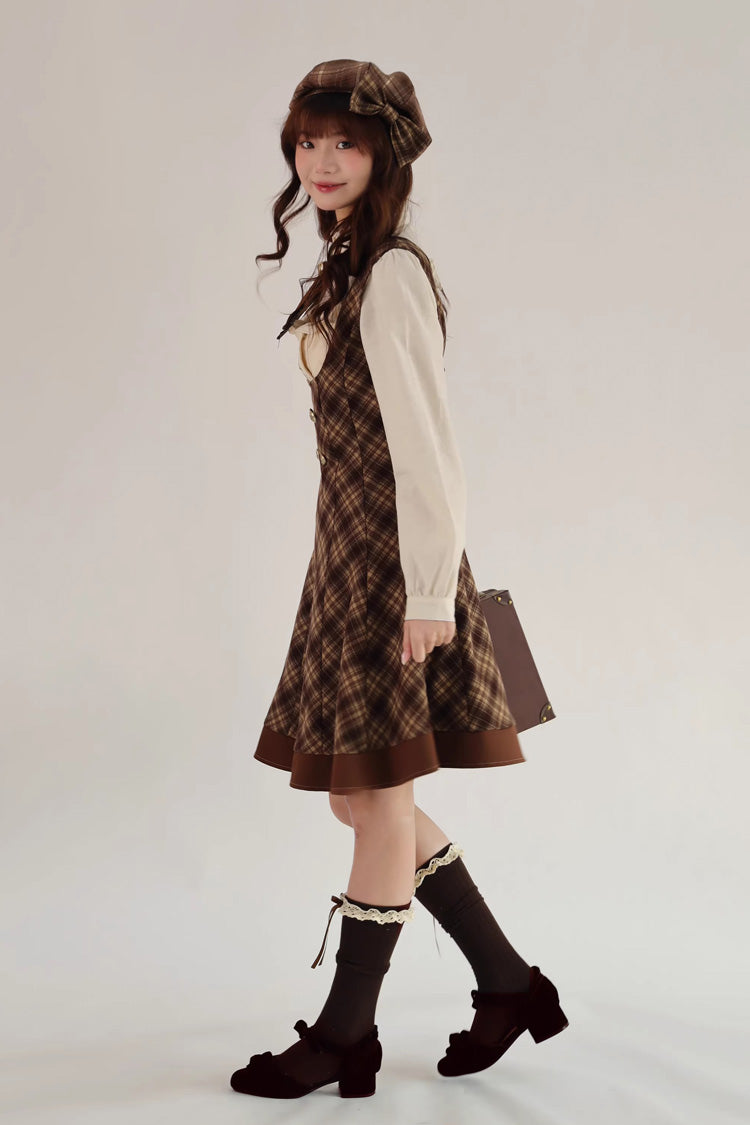 Brown [Broken Pocket Watch] Sleeveless Printed Classic Lolita Bust-Support Jsk Dress - Product - 13