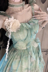 Green [Forest Garden] Print Ruffle Bowknot Sweet Lolita Jsk Long Dress - Product - 6