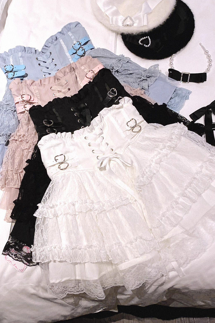 [Rose Palpitations] High Waisted Ruffle Lace Sweet Jirai Kei Skirt 4 Colors - Product - 4