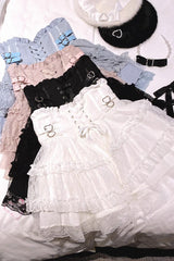 [Rose Palpitations] High Waisted Ruffle Lace Sweet Jirai Kei Skirt 4 Colors - Product - 4
