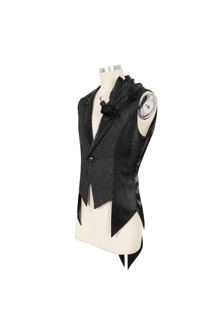 Black Vintage Dark Pattern Men's Gothic Vest With Brooch - Product - 8