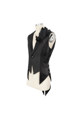 Black Vintage Dark Pattern Men's Gothic Vest With Brooch - Product - 8