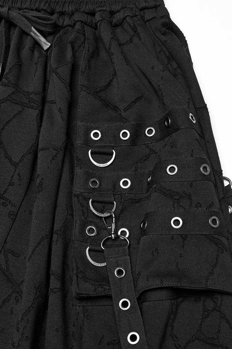 Black Tie-dyed Sagging Men's Punk Pants with Staps - Product - 6