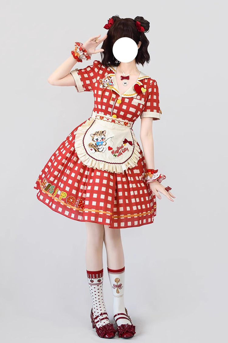 Sweetheart Cat Short Sleeves Print Embroidery Sweet Lolita Dress 3 Colors - Product - 14