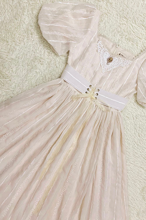 Ivory Elegant Vintage Square Collar Short Sleeves Multi-Layer Ruffled Classic Lolita OP Dress - Product - 6