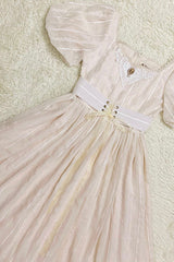Ivory Elegant Vintage Square Collar Short Sleeves Multi-Layer Ruffled Classic Lolita OP Dress - Product - 6
