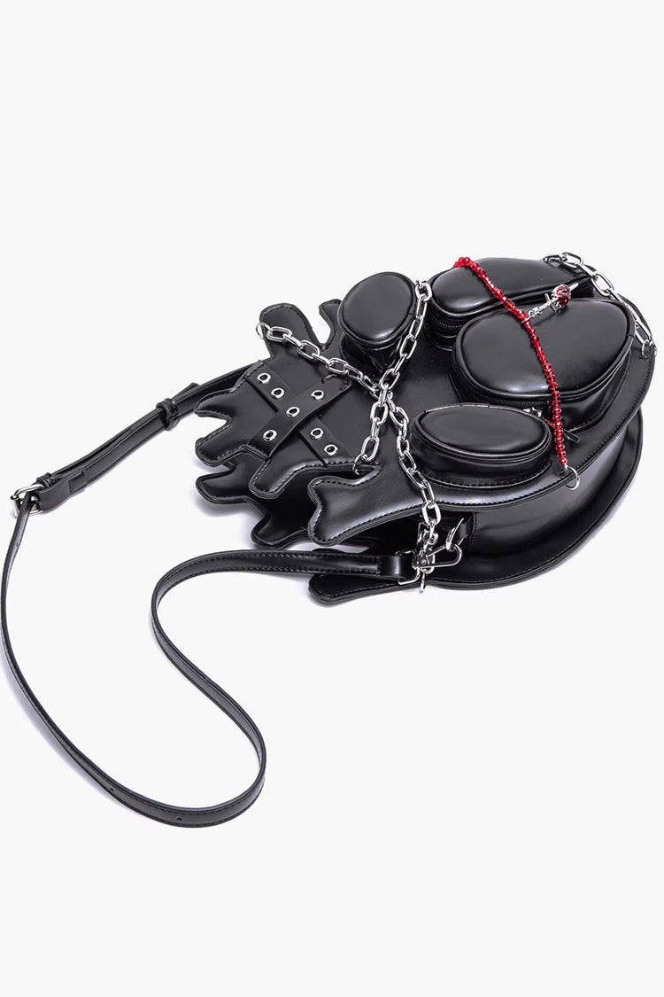Black Creative Heart Chain-Decorated Gothic Lolita Backpack with Binding Straps and Chain - Product - 4