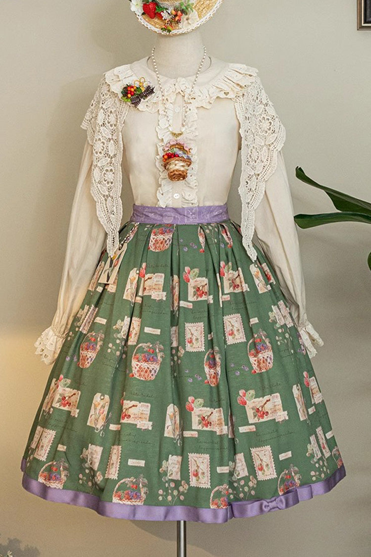 Forest Illustrated Book Watercolor Picture Book Print Sweet Elegant Lolita Skirt 3 Colors - Green - 3
