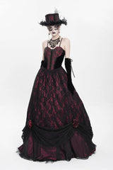 Red Jacquard Embroidery Floral Beaded Women's Gothic Long Slip Dress - Product - 7