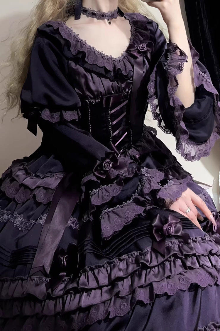 パープル [Layered Blackcurrant] 半袖 フリル リボン レース スウィートロリータ ワンピース 商品画像