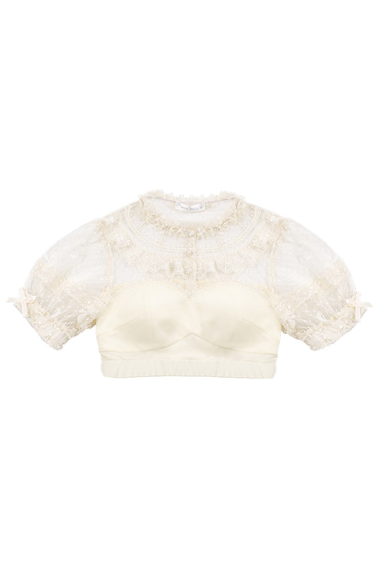 Detachable Pad Puff Sleeves Sweet Lolita Short Shirt 3 Colors - Ivory - 2