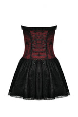 Wine Red Off Shoulder Lace Lace-Up Zippered Women's Gothic Strapless Graduation Dress - Product - 12