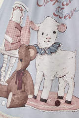 Blue Sheep & Bear Print Alice Girl Bowknot Ruffled Sweet Lolita JSK Dress - Product - 4