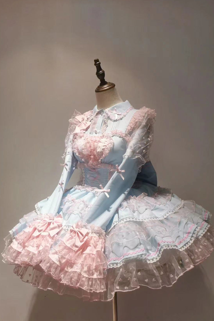 Blue/Pink Pray Multi-Layered Ruffle Lace Sweet Princess Lolita Jsk Dress - Product - 8