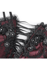 Red Embroidery Stitching Lace Lace-Up Women's Gothic Blouse - Product - 8