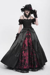 Black/Red Off Shoulder Embroidery Stitching Lace Women's Gothic Dress - Product - 4