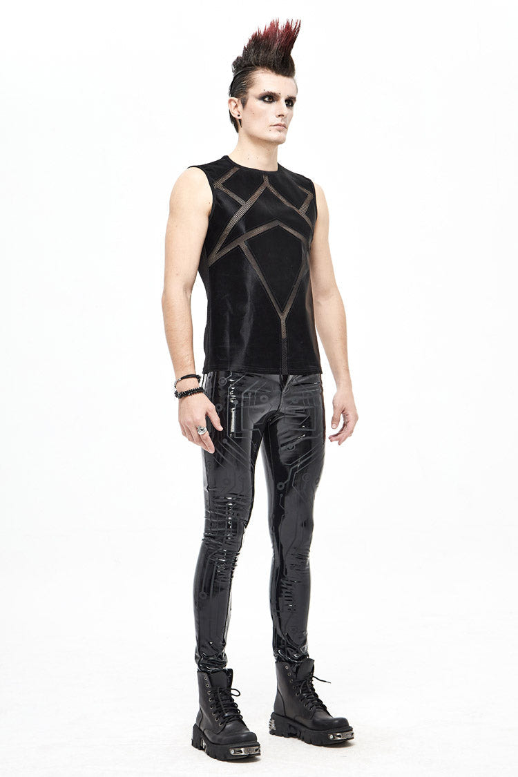 Black Shiny Knits Splice Armor Modeling Mesh Men's Punk Vest - Product - 5