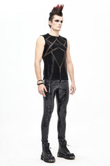Black Shiny Knits Splice Armor Modeling Mesh Men's Punk Vest - Product - 5