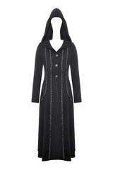 Black Long Sleeves Ruffled Lace-Up Women's Punk Long Jacket with Hood - Product - 3