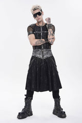Black Printed Spliced Lace-Up Pleated Chain-Decorated Men's Punk Skirt - Product - 8