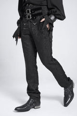 Black Double Buckles High Waisted Embroidery Men's Gothic Suit Pants - Product - 4