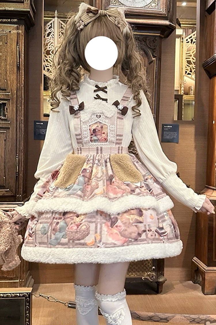 Pink/Purple [Capybara] Double-Layered Print Fluffy Fall Winter Sweet Lolita Jsk Dress - Product - 8