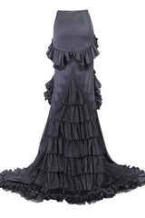 Short Front And Long Back Multi Layer Wavy Flounces Floor Length Gown Stretchy Womens Gothic Half Skirts - Product - 5