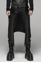 Black Double Layer Metal Buckle Belt Men's Steampunk Skirt - Black - 1