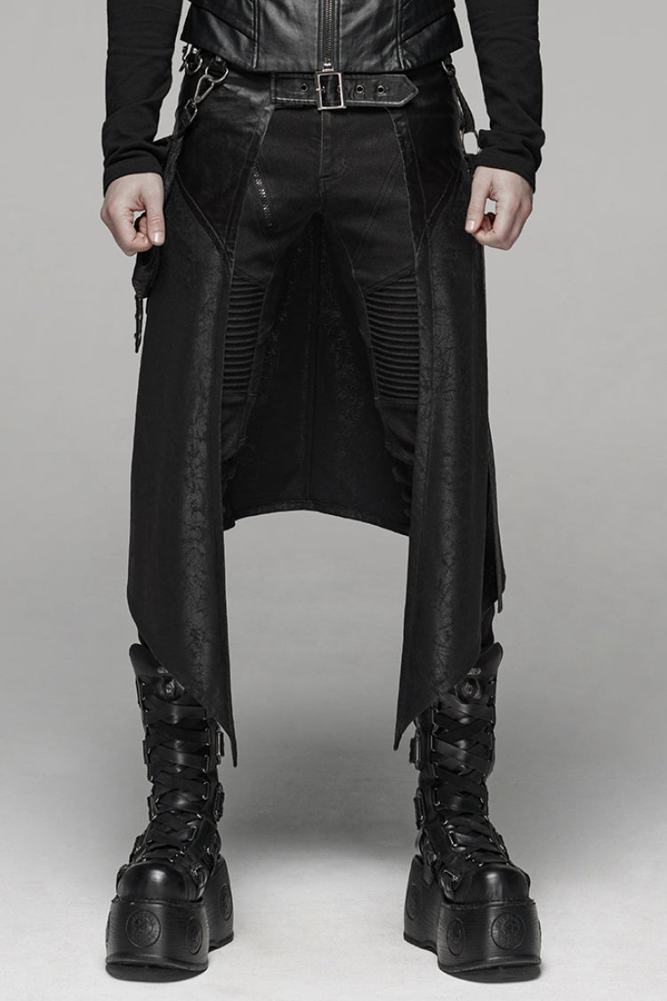 Black Double Layer Metal Buckle Belt Men's Steampunk Skirt - Black - 1