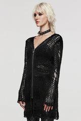Long Sleeves Striped Print Zipper Irregular Ripped Women's Steampunk Sweater 4 Colors - Product - 26