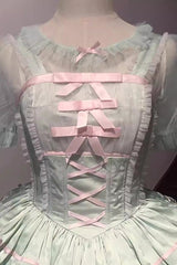 Green Triple-Layered Ruffle Bowknot Lace Fishbone Sweet Ballet Lolita Jsk Dress (Shirt Included) - Product - 2