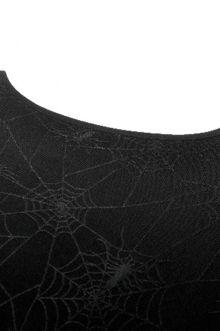 Black Long Sleeves Lace-Up Spiderweb Women's Gothic Elegant Witch Long Dress - Product - 15