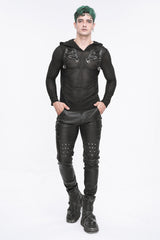 Black Striped Sheer Long Sleeve Men's Punk Sweatshirt Hooded - Product - 4