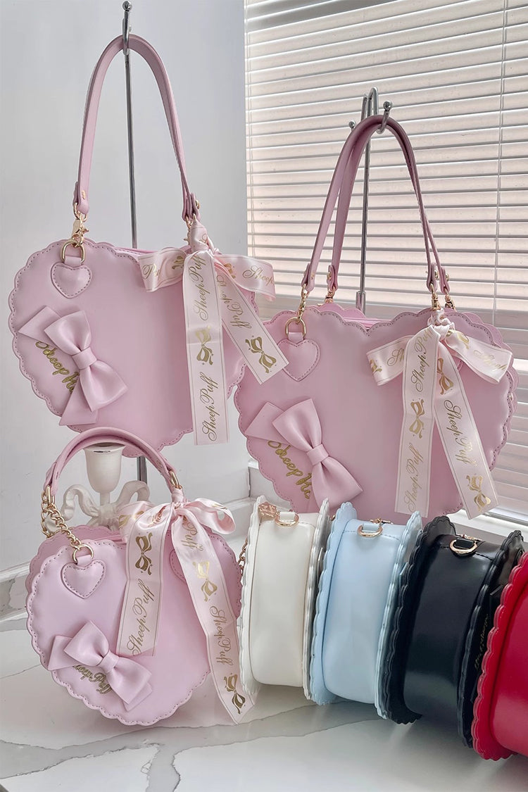 Sweet [Heart] Embroidery Bowknot Zipper Lolita Handbag 5 Colors - Product - 3