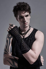 Black Ripped Men's Gothic Long Gloves - Black - 1