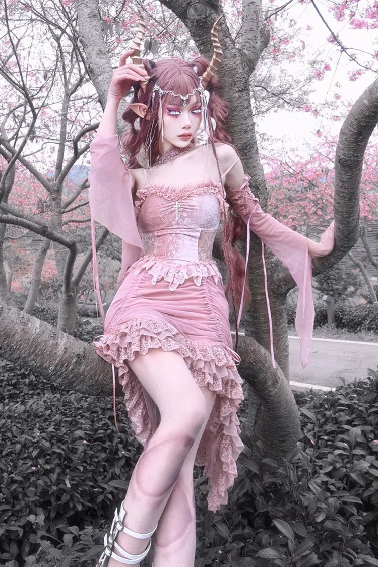 Pink Cherry Nightmare V Collar High Waisted Gothic Lolita JSK Dress - Product - 7