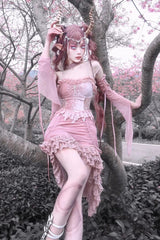 Pink Cherry Nightmare V Collar High Waisted Gothic Lolita JSK Dress - Product - 7
