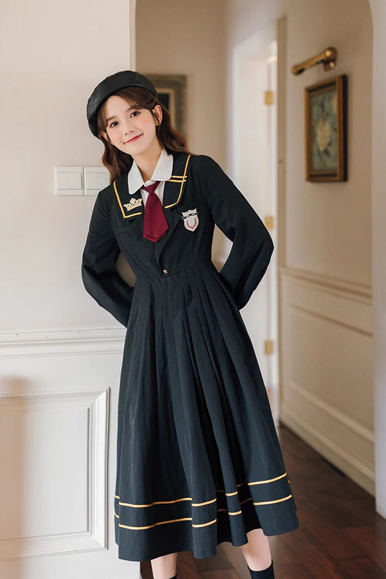 Black Long Sleeves Embroidery Sweet College Style Elegant Lolita Dress - Product - 11