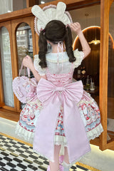 Pink [Cute Rabbit Party] Sleeveless Double-Layered Printed Ruffled Bow Sweet Lolita Jsk Dress - Product - 5