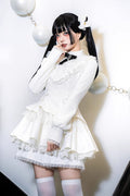White Long Sleeves Ruffle Lace-Up Sweet Handsome (Dress Only) front view