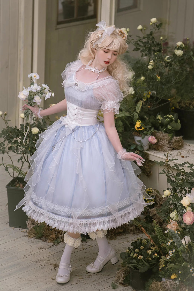 Blue Round Collar Mermaid Tears Short Sleeves Bowknot Sweet Princess Lolita Dress - Product - 3