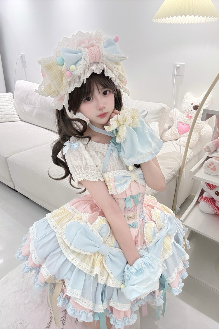 Ribbon Dance Multi-Layered Ruffle Bowknot Lace-Up Sweet Princess Lolita Dress