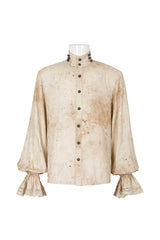 Apricot Stand Collar Puff Sleeved Men's Gothic Shirt With Necktie - Product - 8