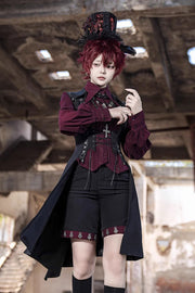 Black Lace-Up Slim Gothic Vintage Prince Ouji Lolita Long Vest - Black - 1