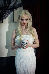 White Sleeveless Pleated Lace Women's Gothic Slip Dress Wedding Dress - Product - 9