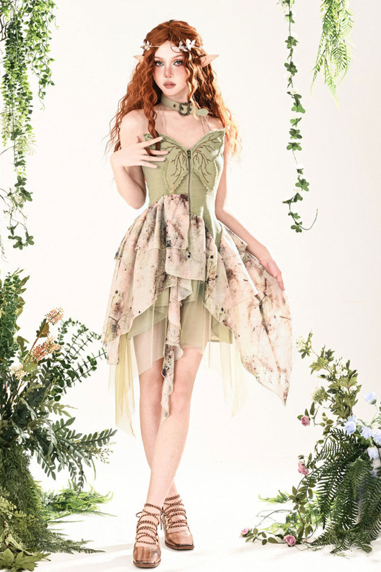 Green [Forest Wandering] 3D Butterfly Embroidery Lace Irregular Sweet Lolita Jsk Dress - Product - 6