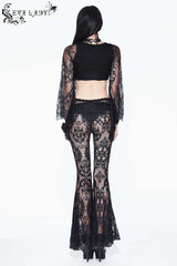 Black Lace Super Short Openwork Sunscreen Long Sleeve Women's Gothic Shirt - Product - 3